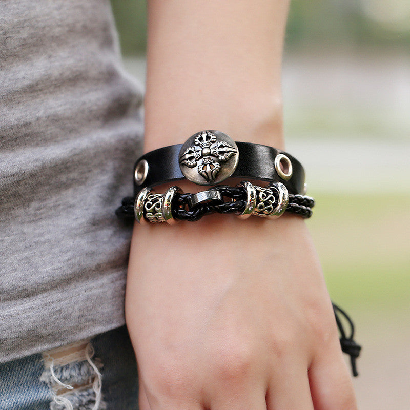 Hollow Beads Carving Flower Leather Bracelet