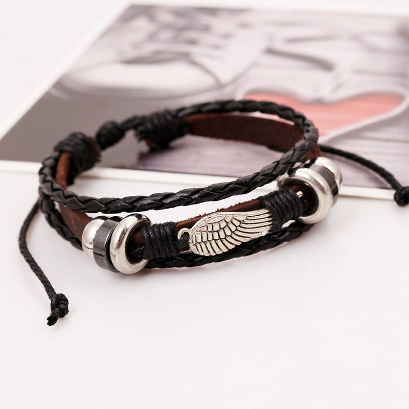 Fashion Wing Beaded Leather Bracelet