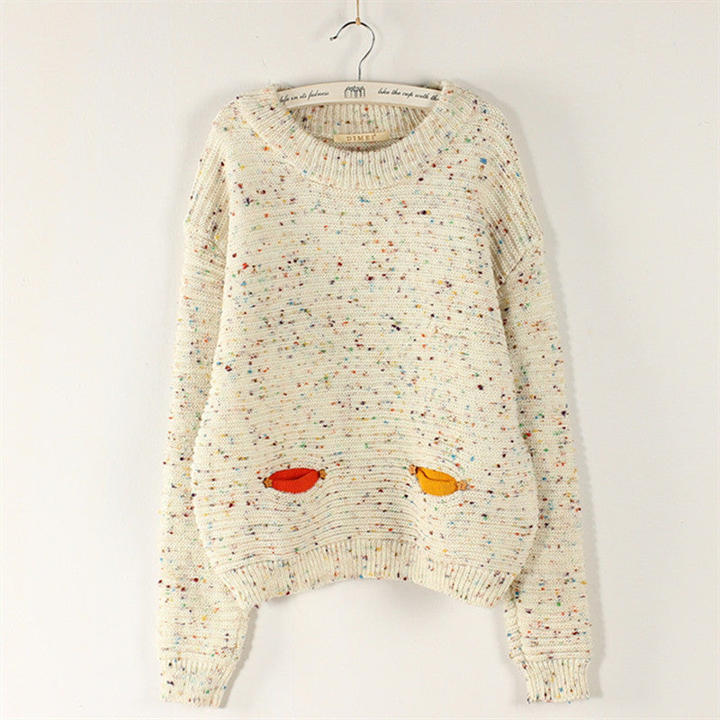 Solid Decoration Splicing Color Yarn Scoop Sweater
