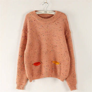 Solid Decoration Splicing Color Yarn Scoop Sweater