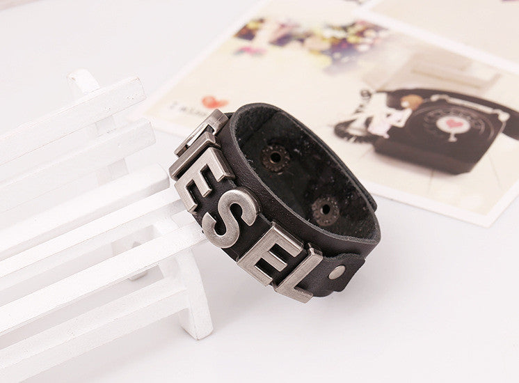 Punk Style Letters Leather Bracelet