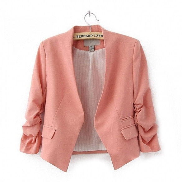 Stylish Women OL Candy Color Thin Suite Outerwear 3/4 sleeve Coat Mini Blazer