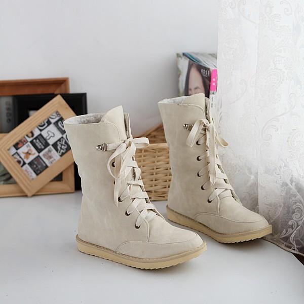 Flat Leisure Thick Lace Up Snow Short Boots 