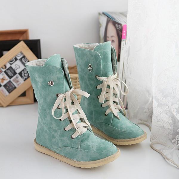 Flat Leisure Thick Lace Up Snow Short Boots 