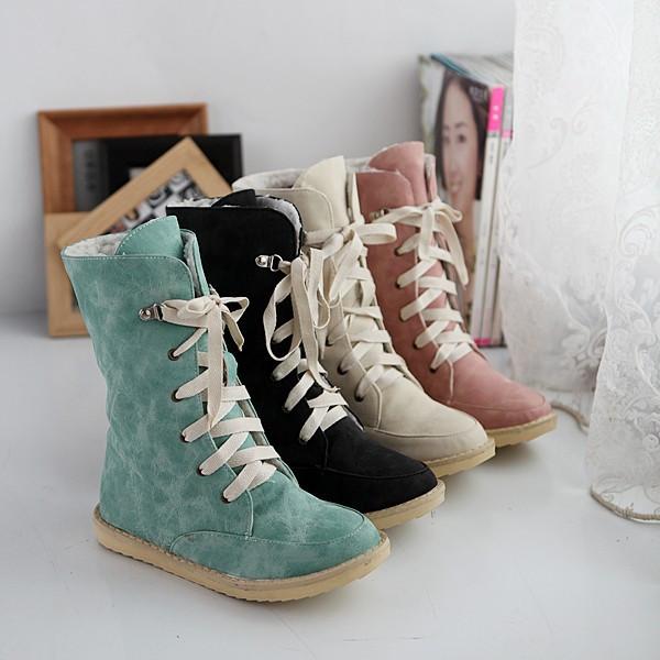 Flat Leisure Thick Lace Up Snow Short Boots 