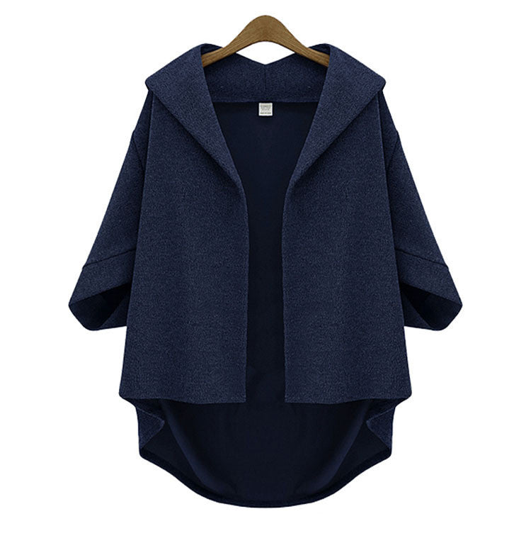 Solid 3/4 Sleeves Cardigan Batwing Plus Size Coat - May Your Fashion - 6