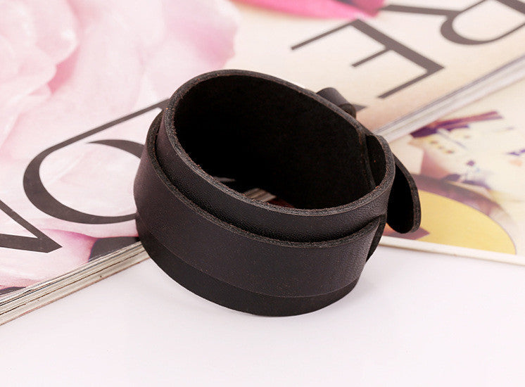 Pure Color Wide Strap Leather Bracelet