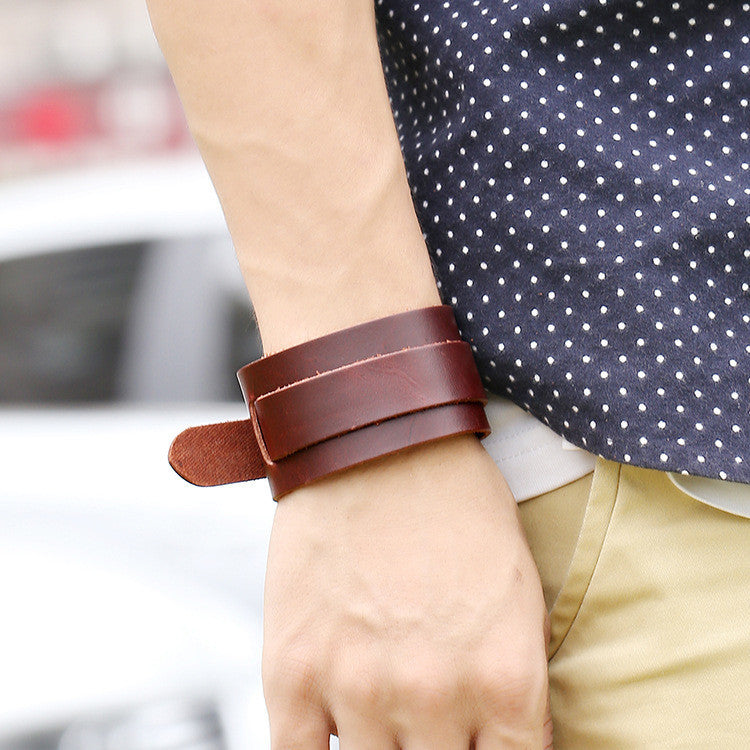 Pure Color Wide Strap Leather Bracelet