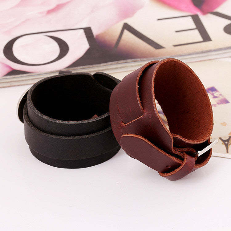 Pure Color Wide Strap Leather Bracelet