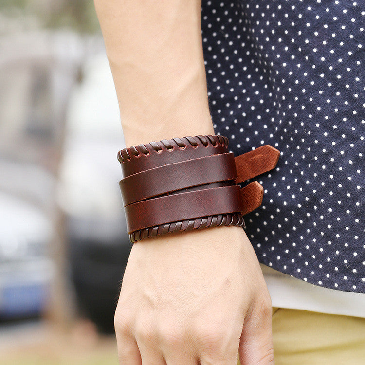 Personality Wide Strap Leather Bracelet