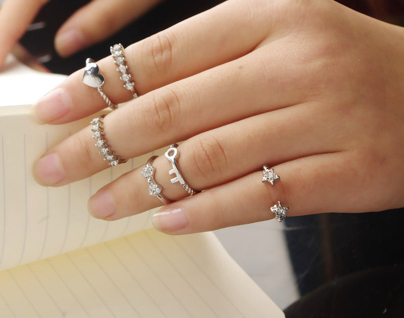 Crystal Stars Bowknot Key Hearts Suit Ring