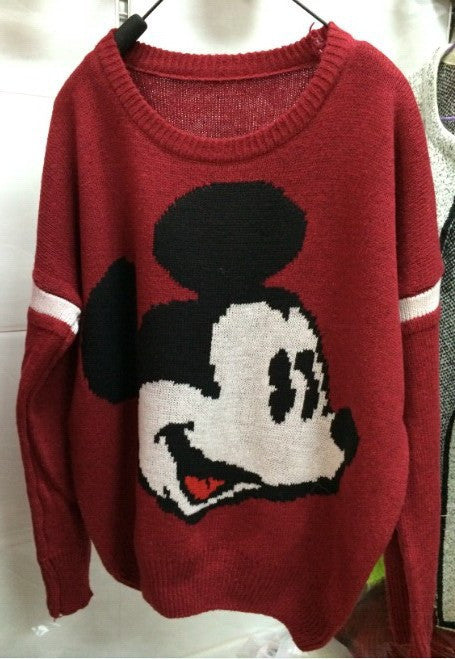 Mickey Print Fashion Scoop Long Sleeve Loose Students Sweater