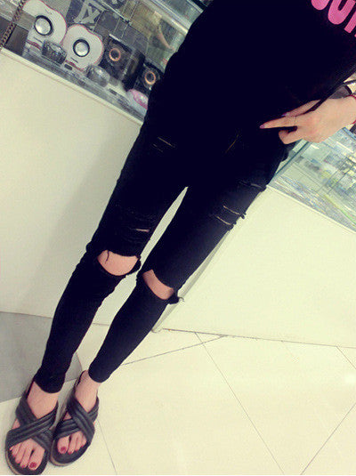 Skinny Slim Hole Ripped Pencil High Waist Jeans