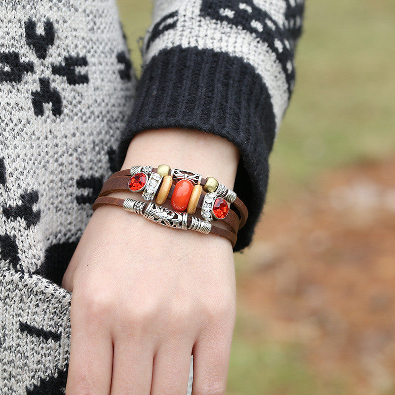 Unique Beaded Multilayer Leather Bracelet