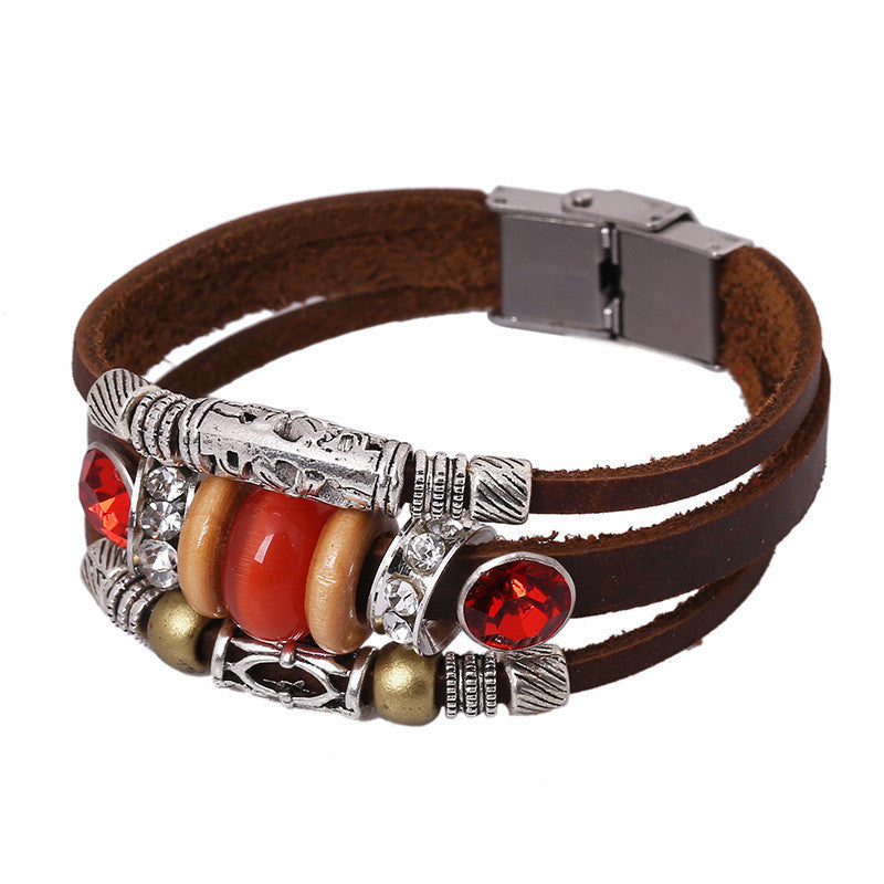 Unique Beaded Multilayer Leather Bracelet