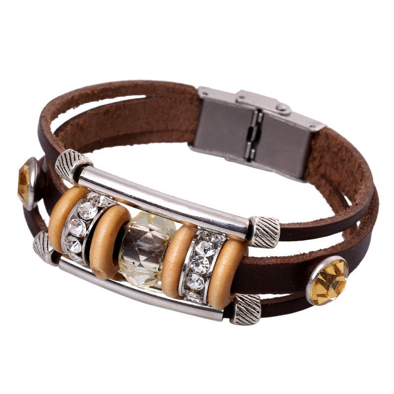 Crystal Beaded Leather Bracelet