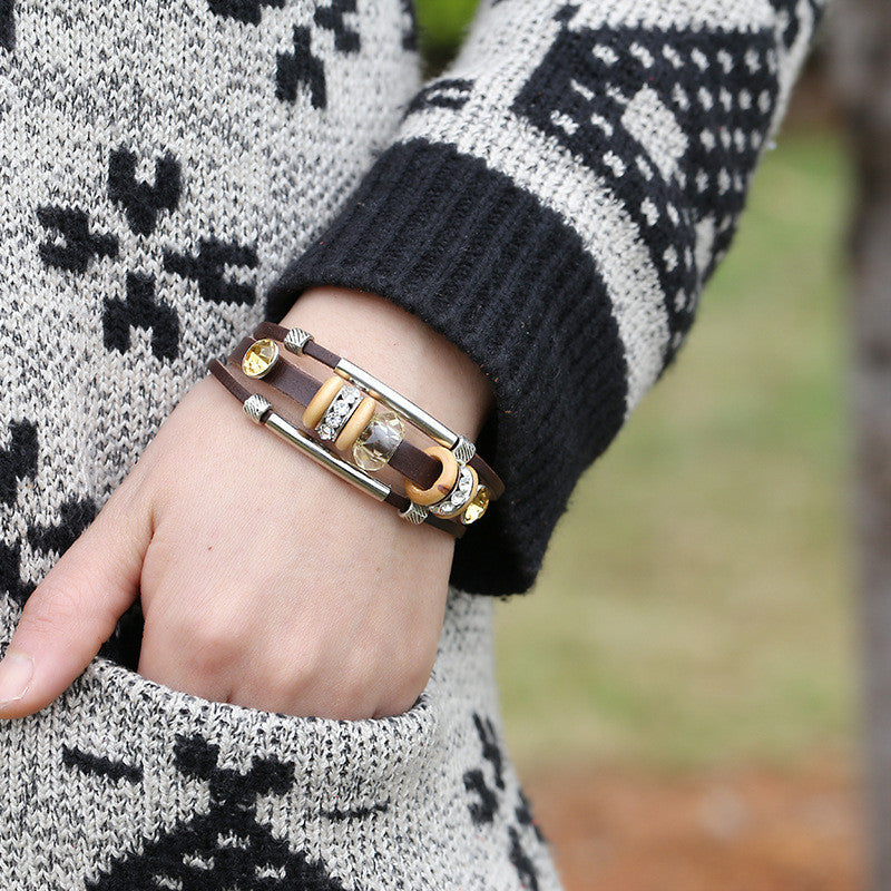 Crystal Beaded Leather Bracelet