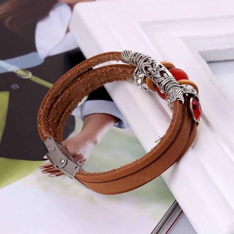 Unique Beaded Multilayer Leather Bracelet