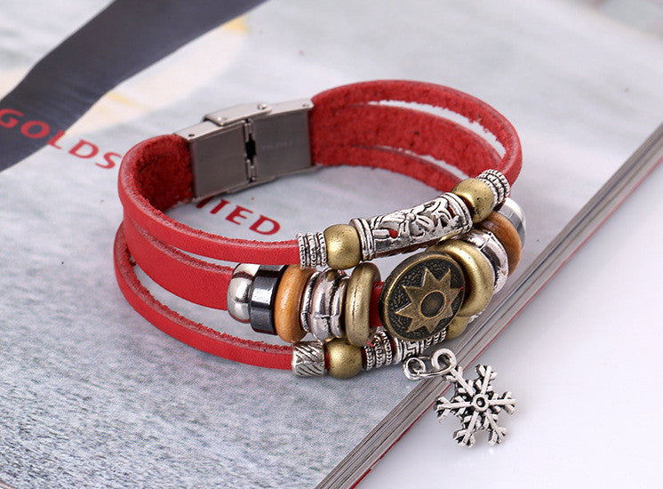Korea Style Snowflake Leather Bracelet