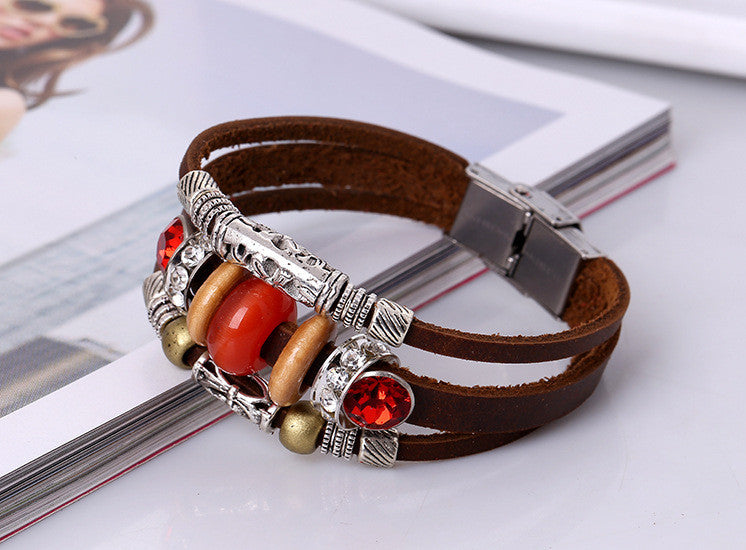 Unique Beaded Multilayer Leather Bracelet