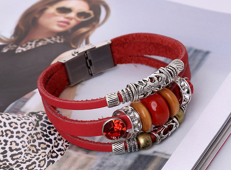 Unique Beaded Multilayer Leather Bracelet