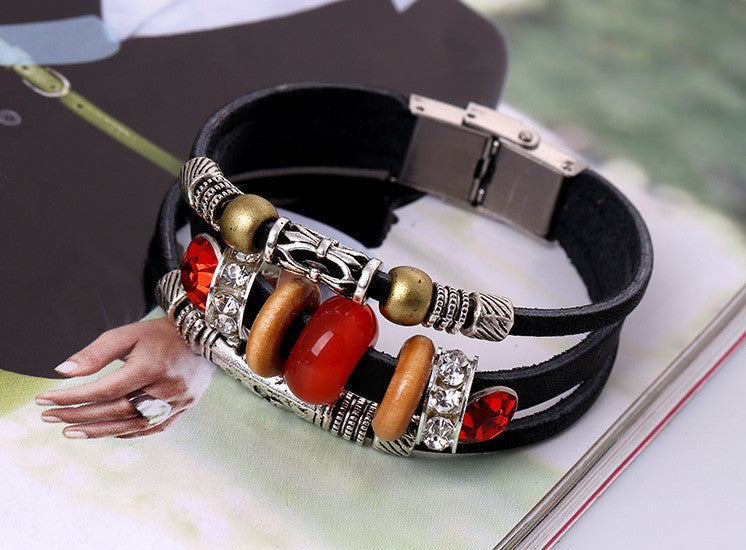 Unique Beaded Multilayer Leather Bracelet
