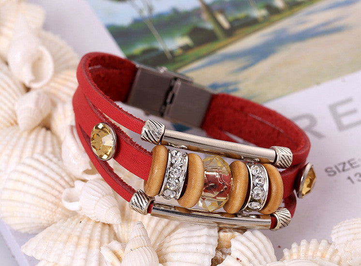 Crystal Beaded Leather Bracelet