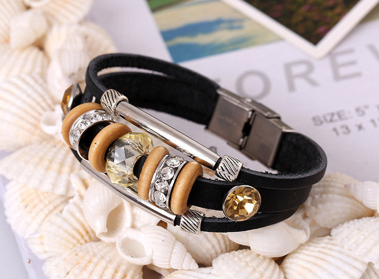 Crystal Beaded Leather Bracelet
