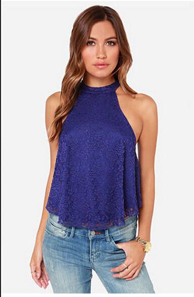 Halter Lace Sleeveless Backless Hollow Sexy Vest - Meet Yours Fashion - 2