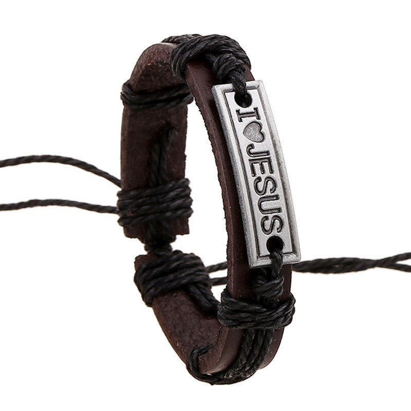 I Love Jesus Hand-woven Alloy Leather Bracelet
