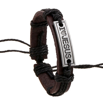 I Love Jesus Hand-woven Alloy Leather Bracelet
