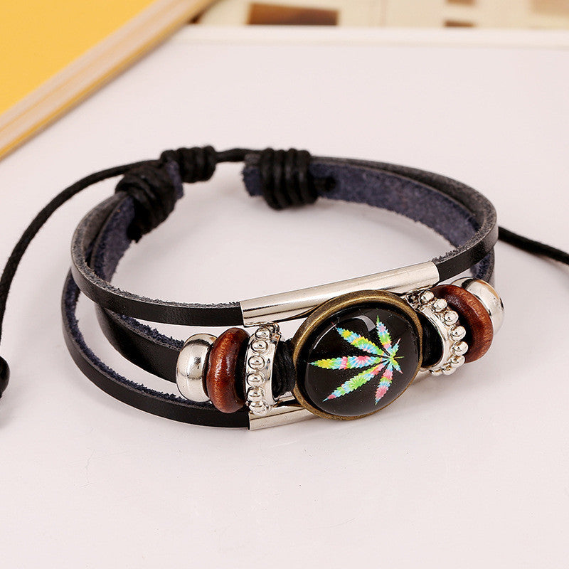 Retro Time Gem Leaves Bracelet