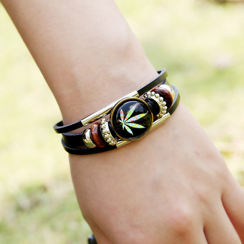 Retro Time Gem Leaves Bracelet