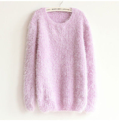 Korea Style Loose Mohair Women's Round Neck Knitting Sweater