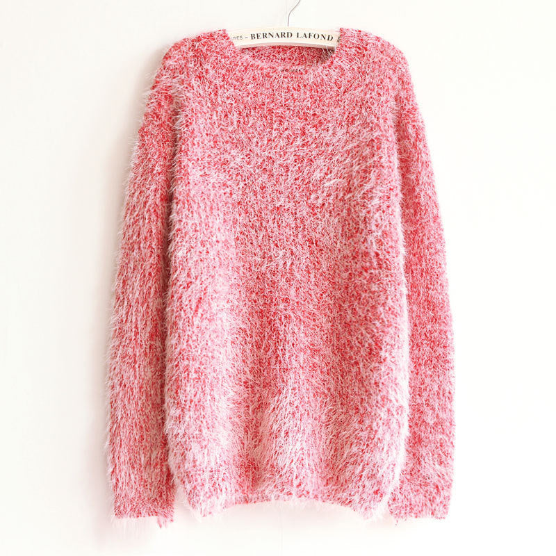 Korea Style Loose Mohair Women's Round Neck Knitting Sweater