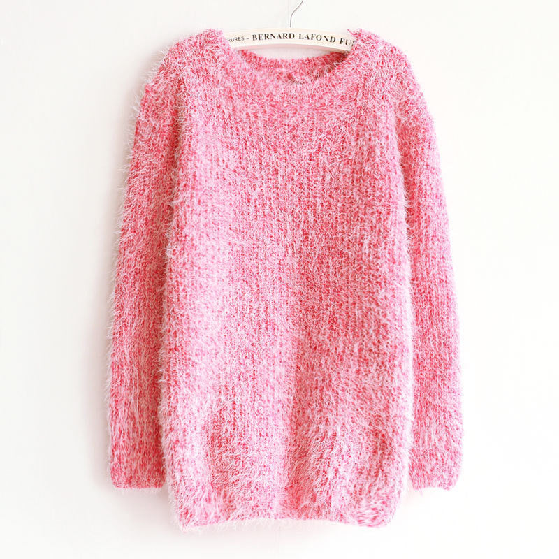 Korea Style Loose Mohair Women's Round Neck Knitting Sweater
