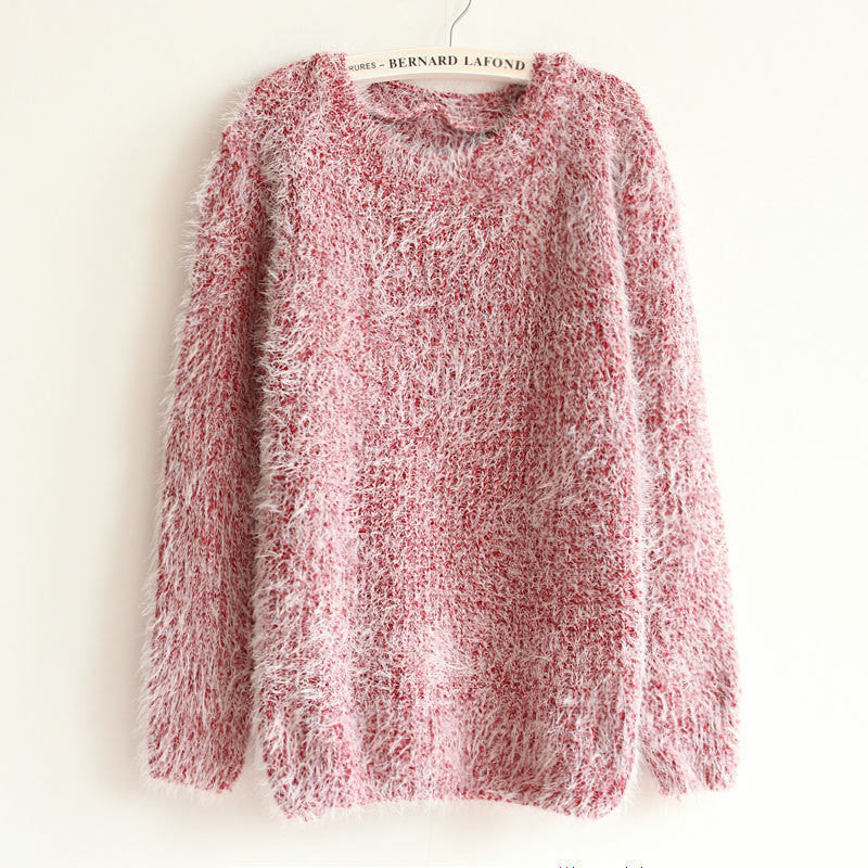 Korea Style Loose Mohair Women's Round Neck Knitting Sweater