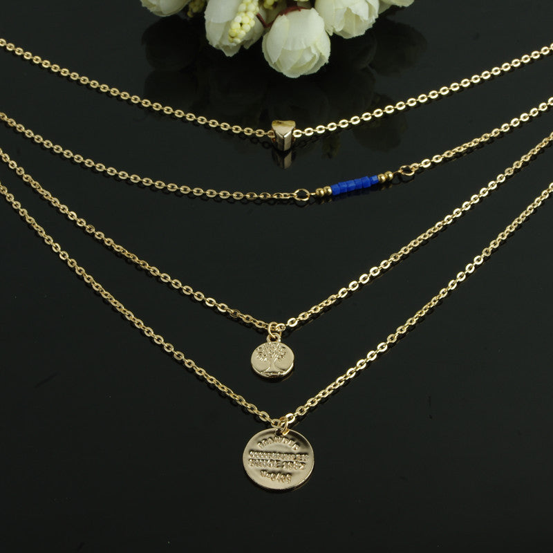 Sequins Crystal Heart Multilayer Necklace