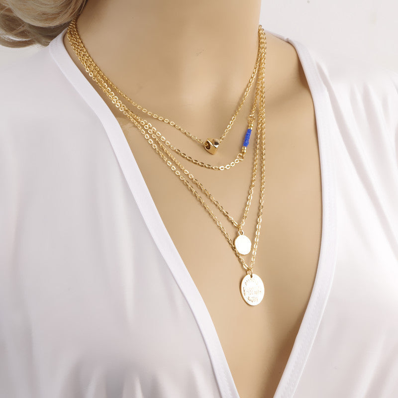 Sequins Crystal Heart Multilayer Necklace