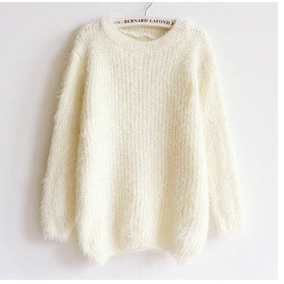 Korea Style Loose Mohair Women's Round Neck Knitting Sweater