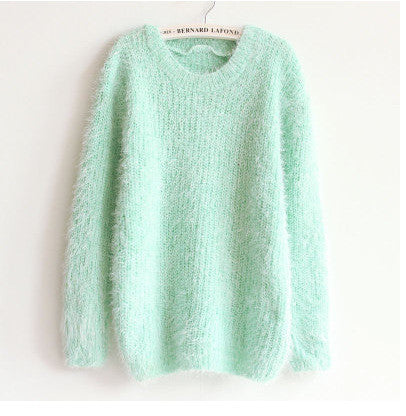 Korea Style Loose Mohair Women's Round Neck Knitting Sweater