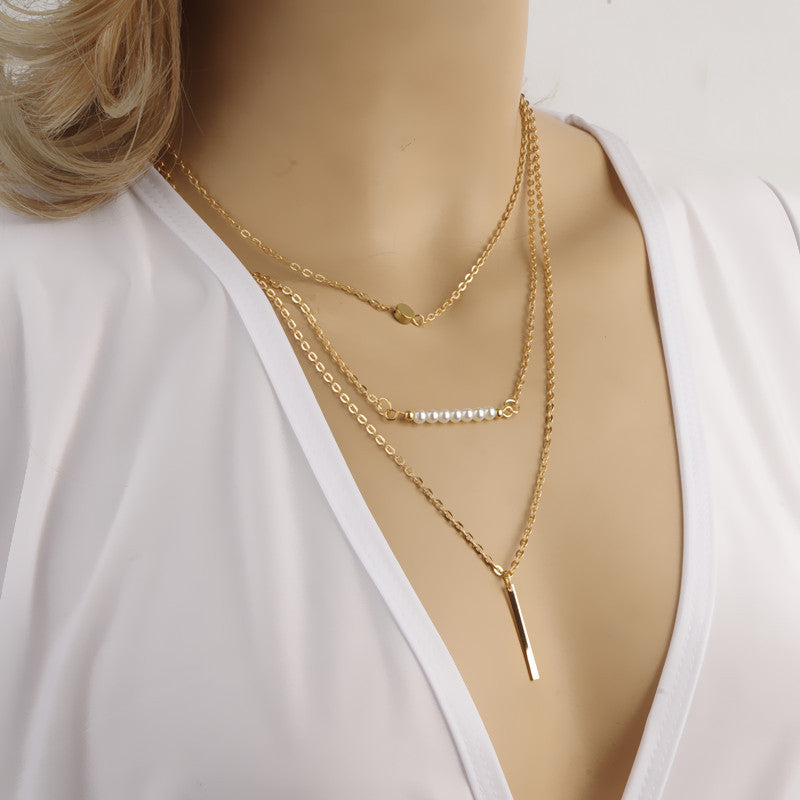 Fashion Simple Pearl Bump Multilayer Necklace