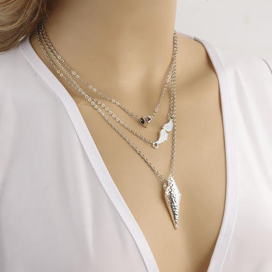 Punk Combination Arrow Hearts Angel Wings Multilayer Necklace