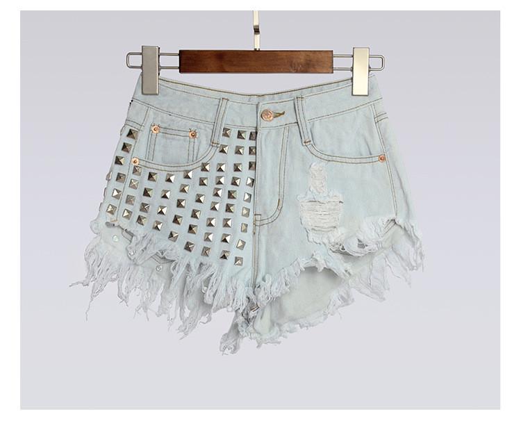 Rivet Tassel Irregular Hole Ripped Rough Edges High Waist Shorts - Meet Yours Fashion - 5