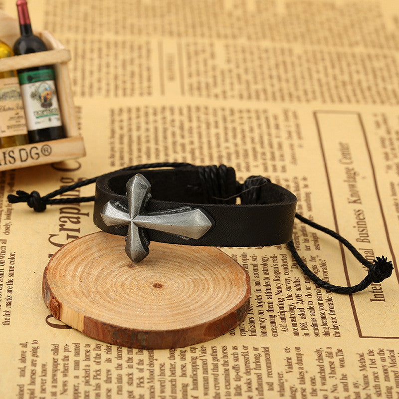 Personality Cross Decorate Leather Bracelet