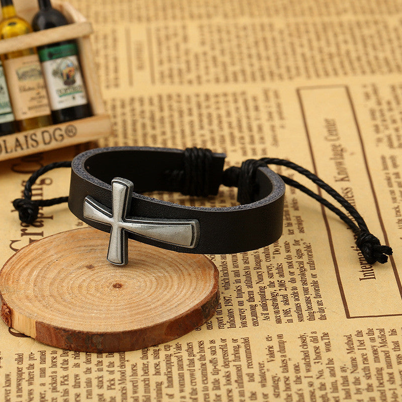 Personality Cross Decorate Leather Bracelet