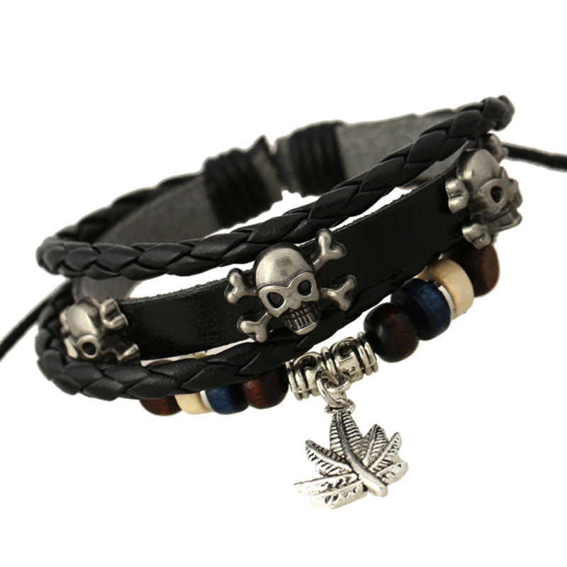 Personality Skull Leaf Leather Bracelet