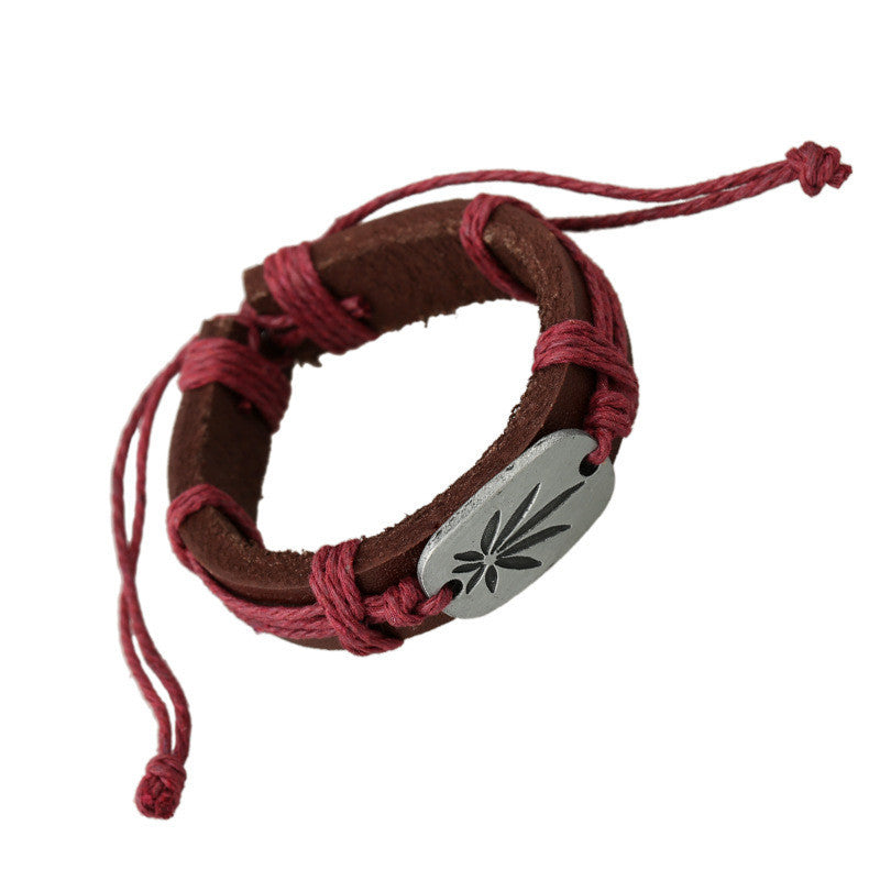Retro Carving Leaves Woven Bracelet