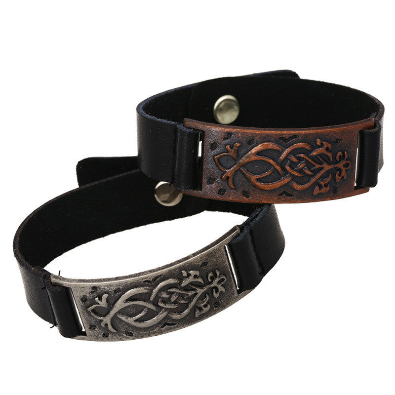 Personality Carving Floral Leather Bracelet