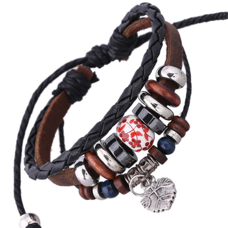 Leaf Pendant Beads Woven Bracelet